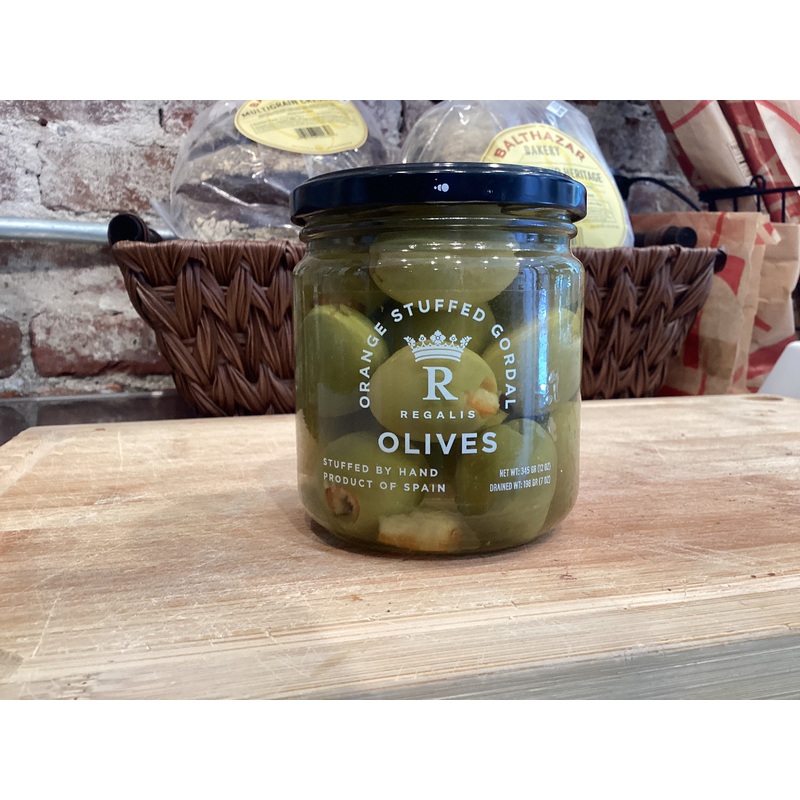 Regalis –  Orange hand-stuffed Gordal Olives, Spain, 12 oz